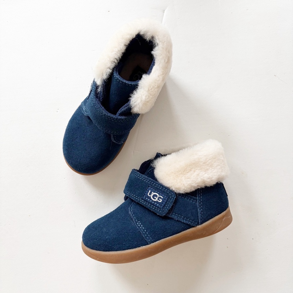 UGG Navy Suede Kids Shearling-Trim Boots 8C